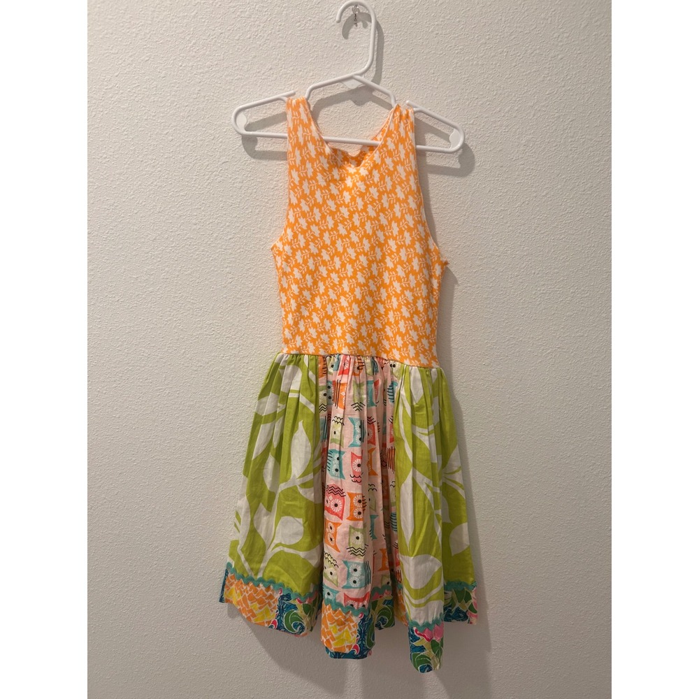 Matilda Jane Platinum Girls Orange Green Mixed Print Owl Floral Dress Size 6